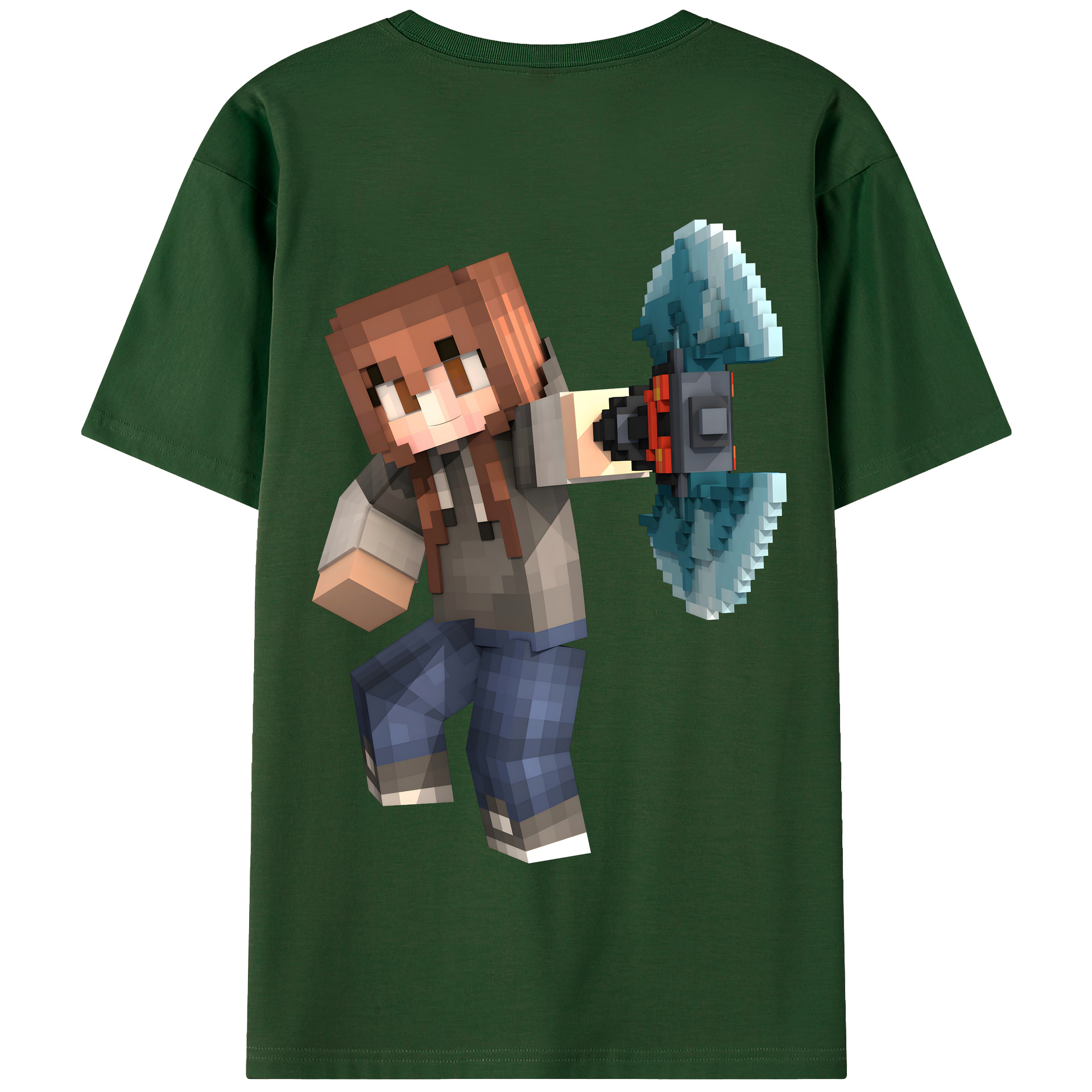（画像用） マインクラフト ブロックの世界 Minecraft MC Block world 綿100％半袖Tシャツ（背面プリント）